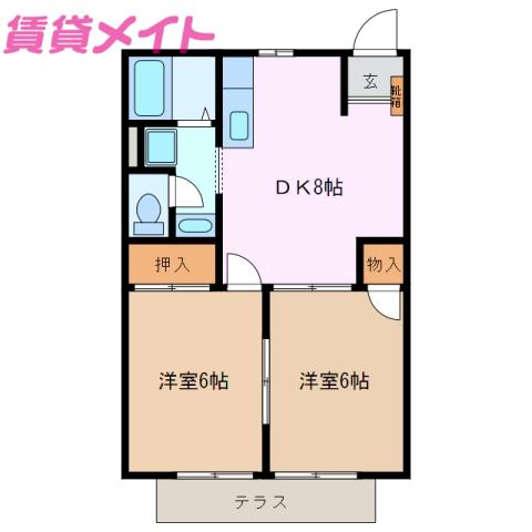 エトランゼ(2DK/2階)の間取り写真