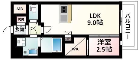 プレサンス江坂ベルフィーヌ(1LDK/9階)の間取り写真