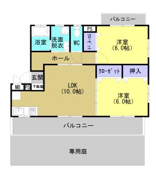 カメリアハウス(2LDK/1階)の間取り写真