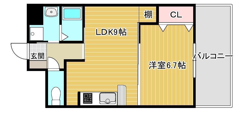 SAI宇宿(1LDK/7階)の間取り写真