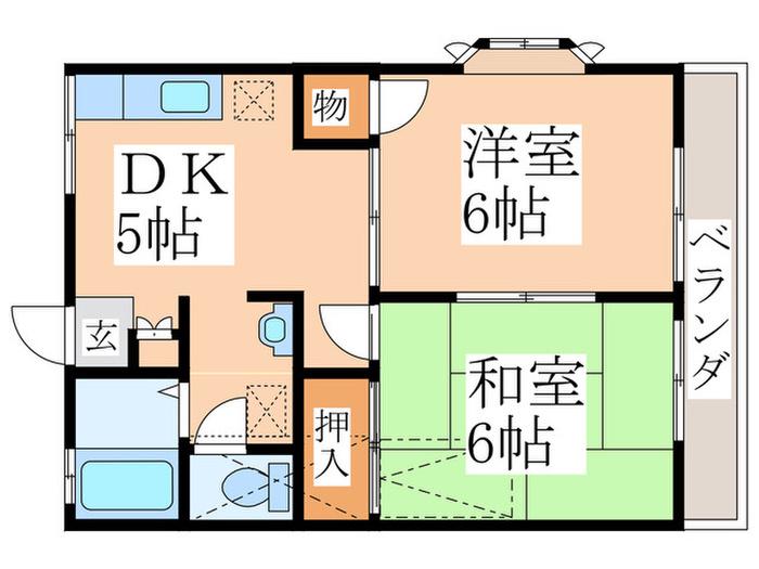 ハイム秋川(2DK/2階)の間取り写真
