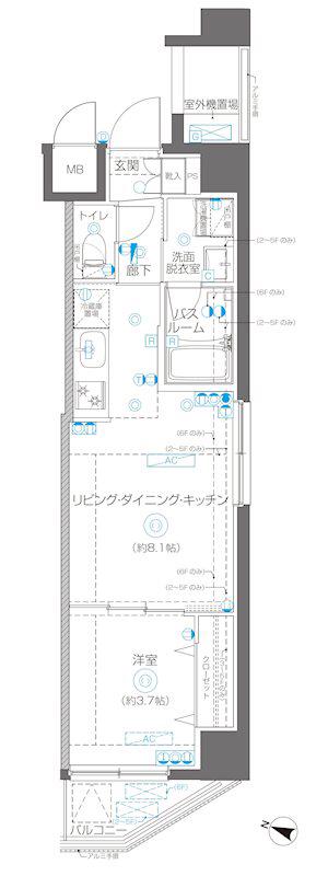 エール横浜吉野町(1LDK/6階)の間取り写真