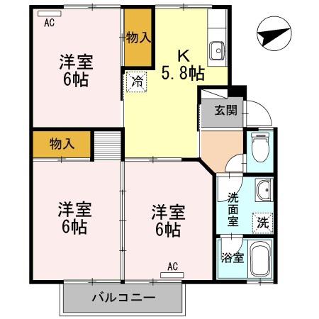 スイートバンビ(3K/2階)の間取り写真