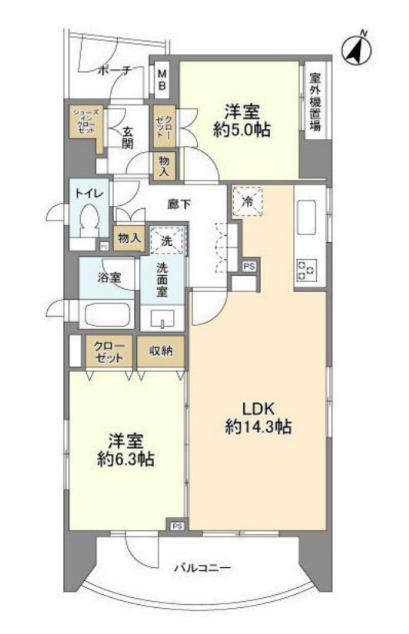 クレッセント麻布ビュータワー(2LDK/3階)の間取り写真