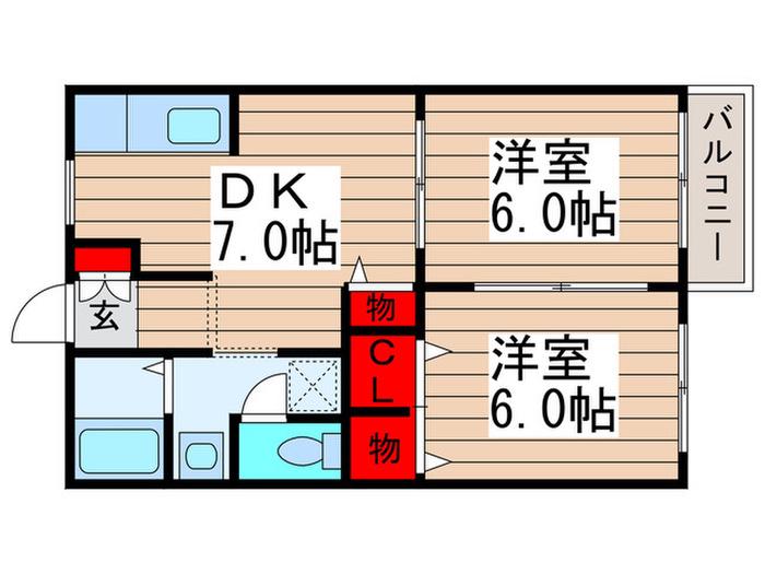 アーバンライフA(2DK/2階)の間取り写真