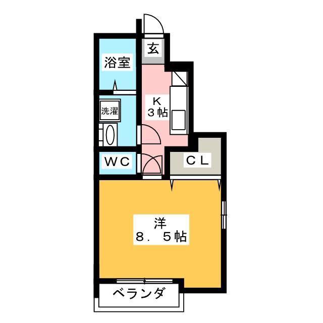 グリーンコートB(1K/1階)の間取り写真
