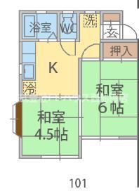 ドミールタカハシI(2K/1階)の間取り写真