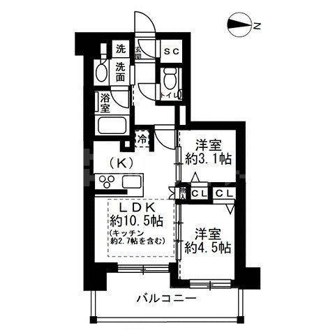 ユニハイム小岩(2LDK/9階)の間取り写真