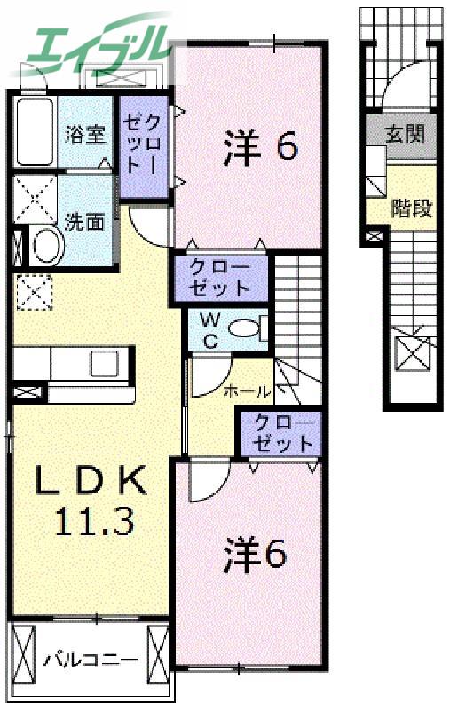 エアリーヴィラB(2LDK/2階)の間取り写真