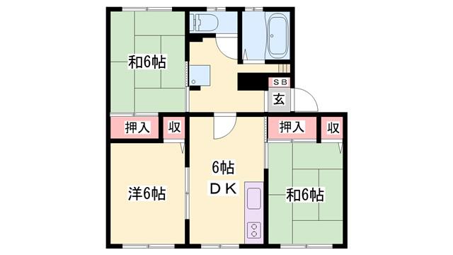 JR播但線 京口駅 徒歩19分 2階建 築31年(3DK/1階)の間取り写真