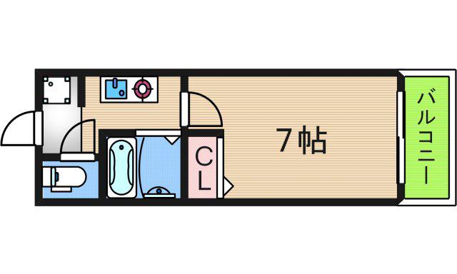 マンションウイング(1K/2階)の間取り写真
