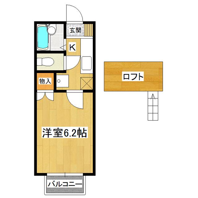 サンステージB棟(1K/2階)の間取り写真