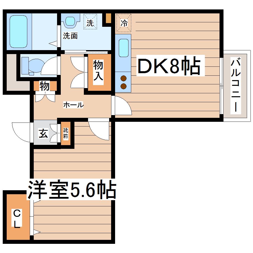 ジュネスSK B棟(1DK/2階)の間取り写真