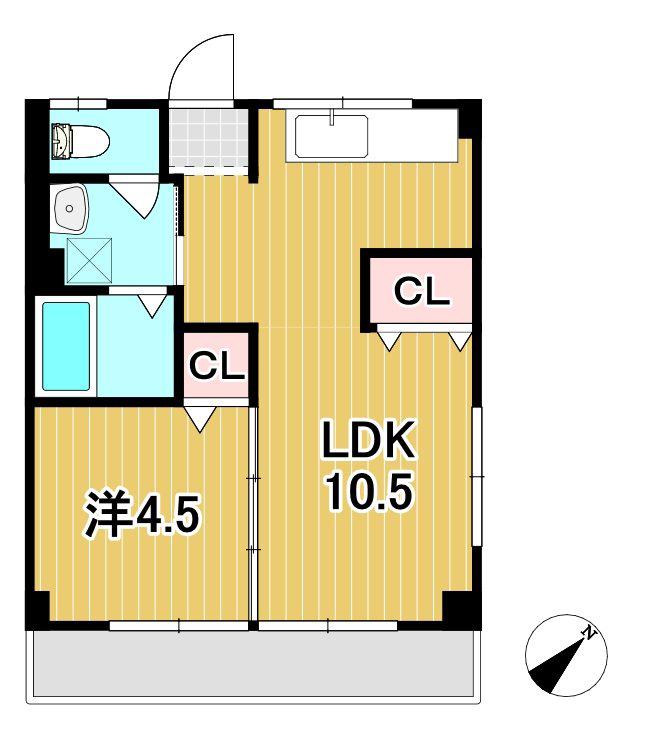 たちばなマンション(1LDK/2階)の間取り写真