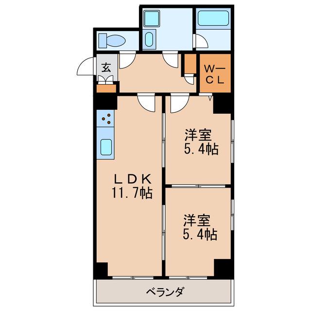 フィーブルサカエ(2LDK/8階)の間取り写真