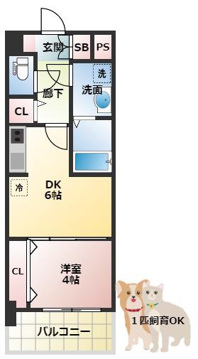 スプランディッド新大阪イースト(1DK/4階)の間取り写真
