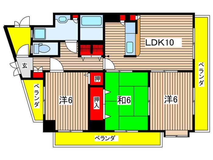 ツインパレス八木(3LDK/6階)の間取り写真