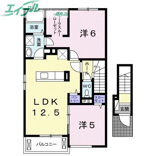 リベルテ I(2LDK/2階)の間取り写真