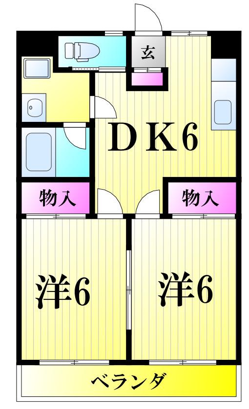 ニューサンモール(2DK/2階)の間取り写真