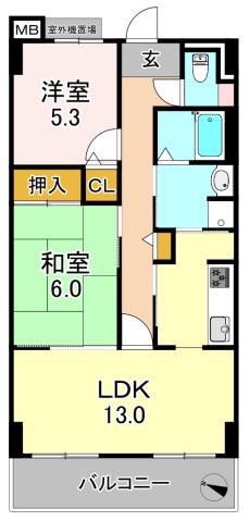 ユニハイム平野南A棟(2LDK/3階)の間取り写真