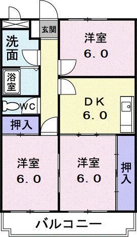ブランシェ海老名(3DK/1階)の間取り写真