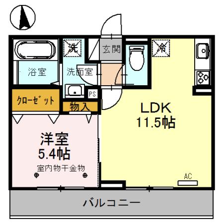 RAY ノース イースト(1LDK/3階)の間取り写真