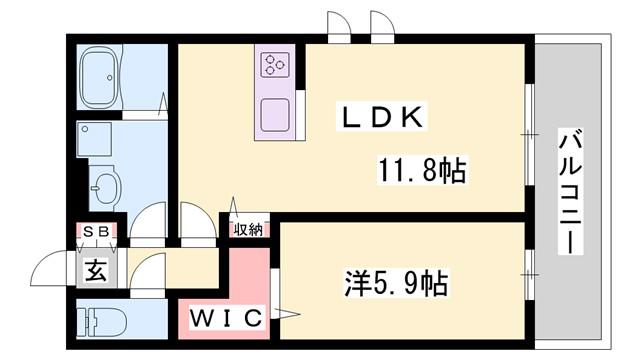 D-PLACE西飾磨 BLOSSOM(1LDK/3階)の間取り写真