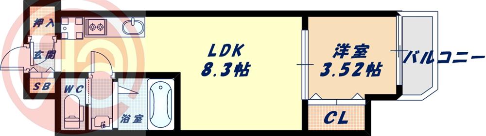 MONOTONE弁天町(1LDK/4階)の間取り写真