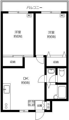 八雲台クリーンハイム(2DK/2階)の間取り写真