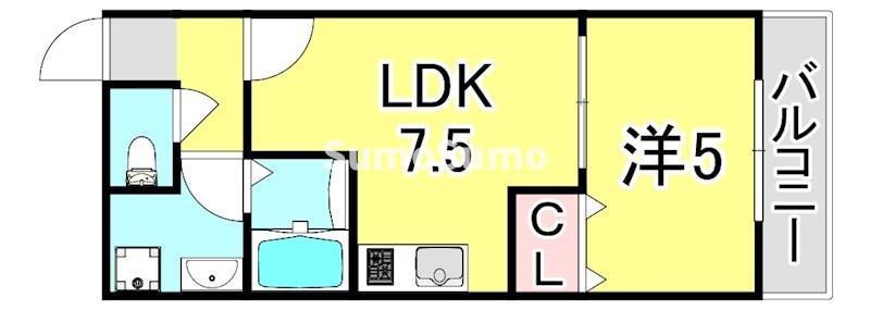 ラムール鷹取(1LDK/2階)の間取り写真
