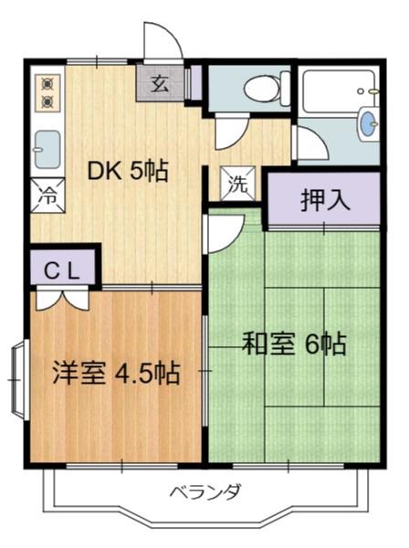 エランドールB(2DK/2階)の間取り写真