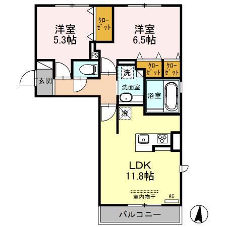セキュレア須屋 G(2LDK/2階)の間取り写真