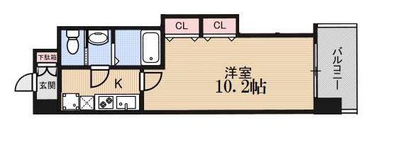 LUXE布施北II(1K/9階)の間取り写真