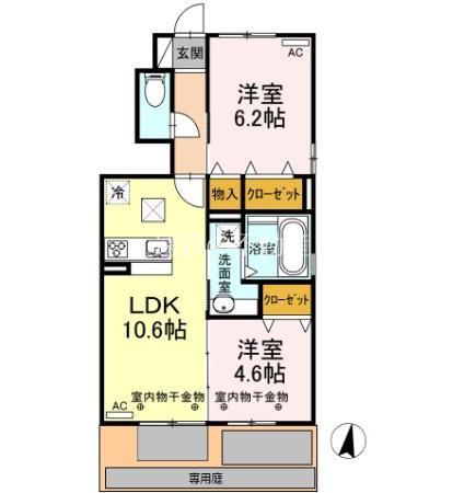 ウィットSENGEN A(2LDK/1階)の間取り写真