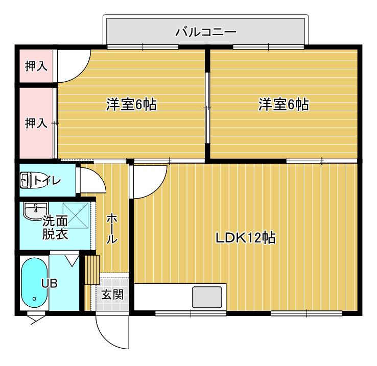 グリーンピアハイツB(2LDK/2階)の間取り写真