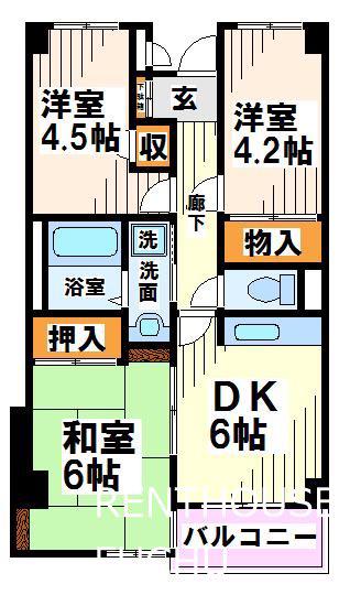 プレステージ府中(3DK/3階)の間取り写真