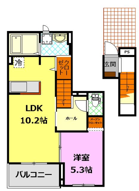 アル・ソーレII(1LDK/2階)の間取り写真