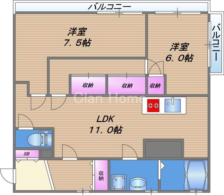 セレニティグリーン(2LDK/2階)の間取り写真