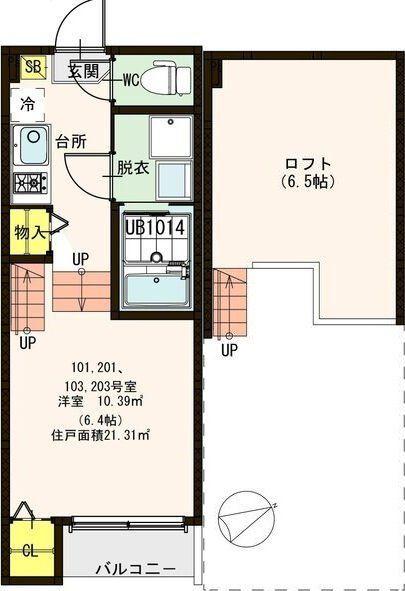 ハーモニーテラス東仙台XI(1K/1階)の間取り写真