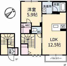 DEAR COURT新涯(1LDK/2階)の間取り写真