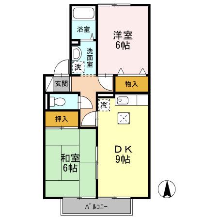 アリッサム21 B棟(2DK/1階)の間取り写真