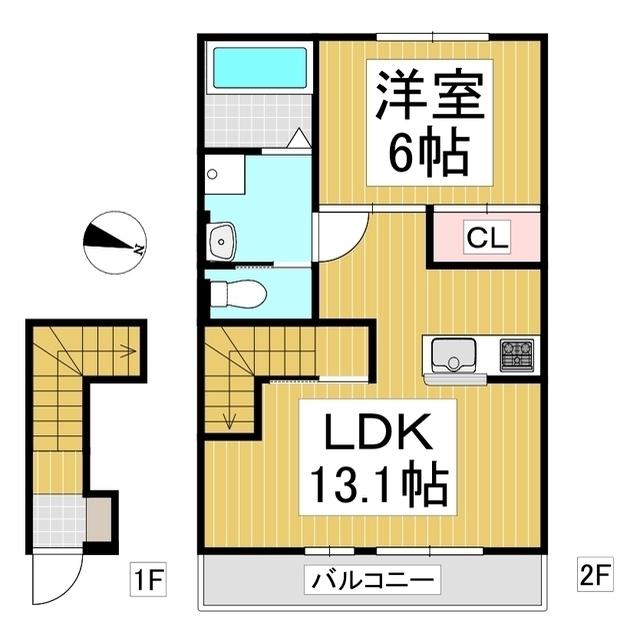 YUCCA TERRACE(1LDK/2階)の間取り写真