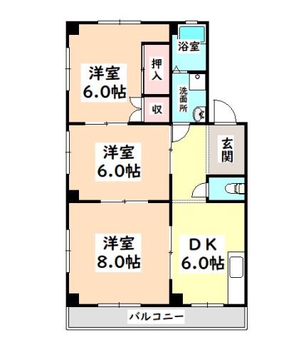 ファミリーマンション住吉(3DK/4階)の間取り写真