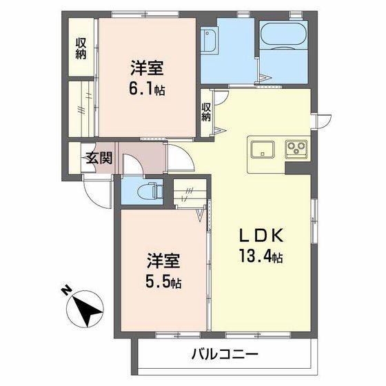 ウィスピアA(2LDK/2階)の間取り写真