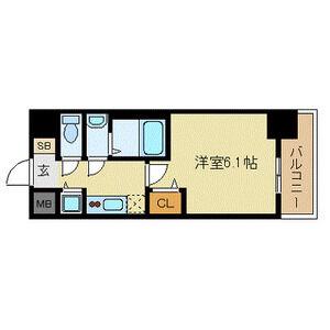 プレサンスタワー難波ウエスト(1K/7階)の間取り写真