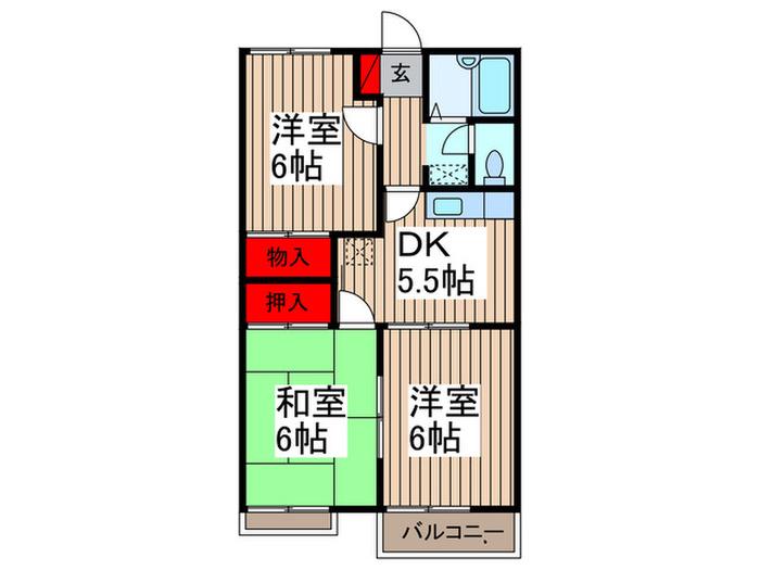 グランハイム関根第2B(3DK/2階)の間取り写真