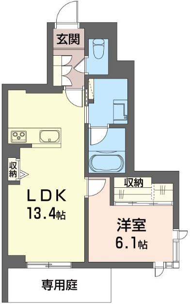 グランブルー武蔵浦和(1LDK/1階)の間取り写真