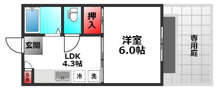 メゾン岡町(1DK/1階)の間取り写真