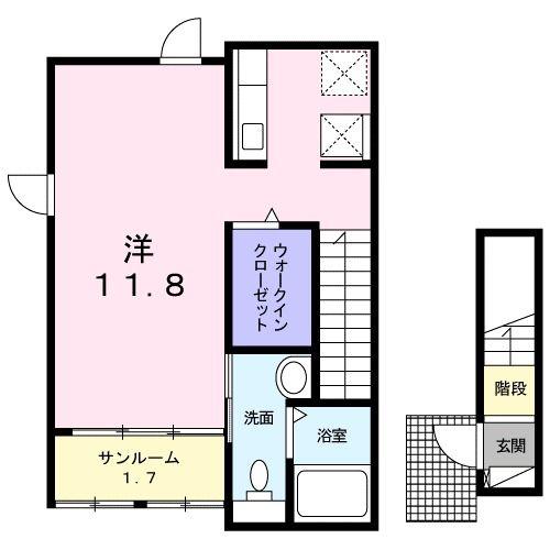 メゾン メルヴェーユII(ワンルーム/2階)の間取り写真