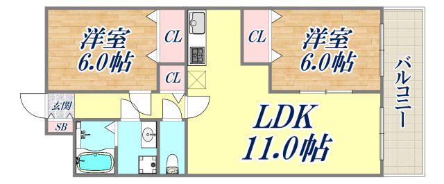 メゾンノール加島(2LDK/5階)の間取り写真